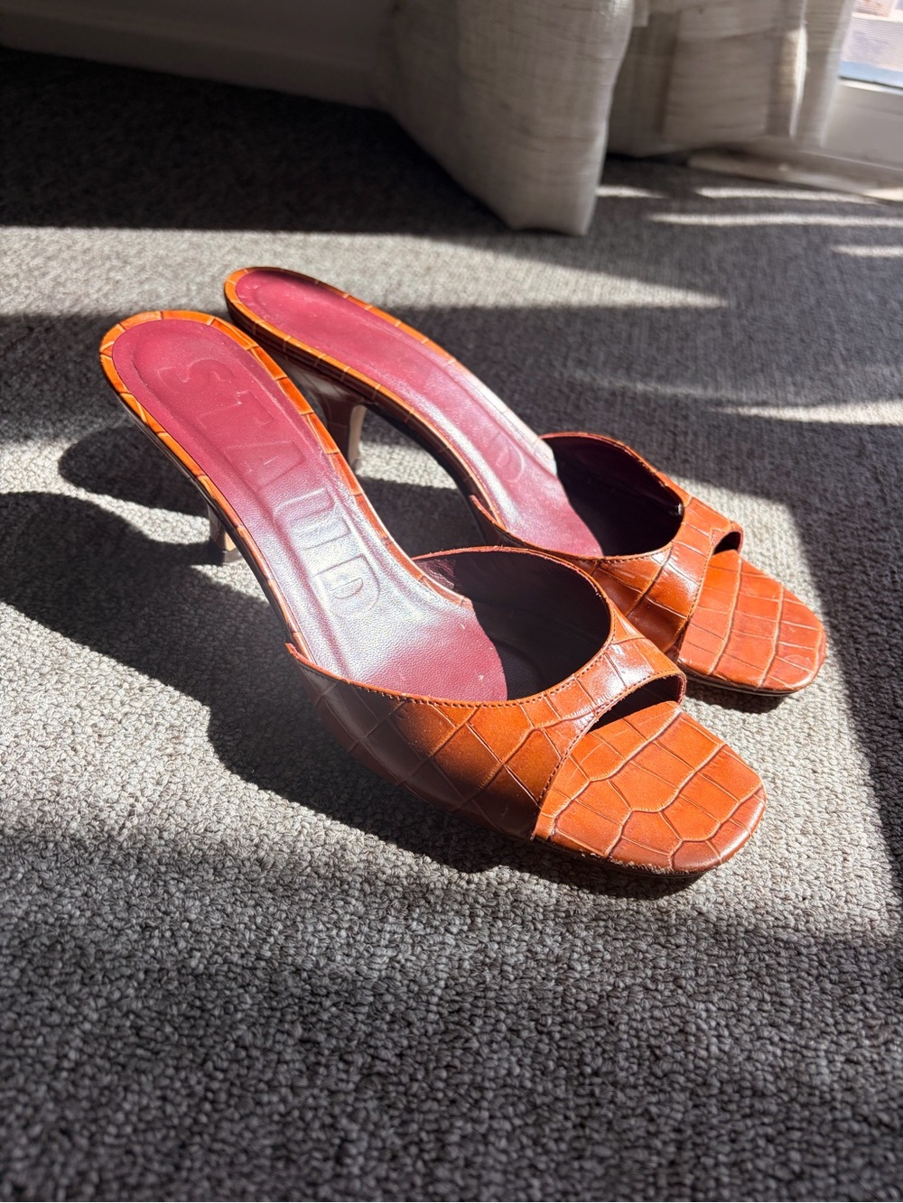 Staud Brown Crocodile Kitten Heel Mules - Size 37